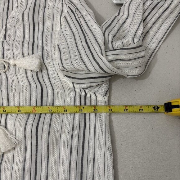 Billabong Same Story Swim Coverup L White Stripe Hooded Lace Up Cotton Resort - Picture 12 of 13